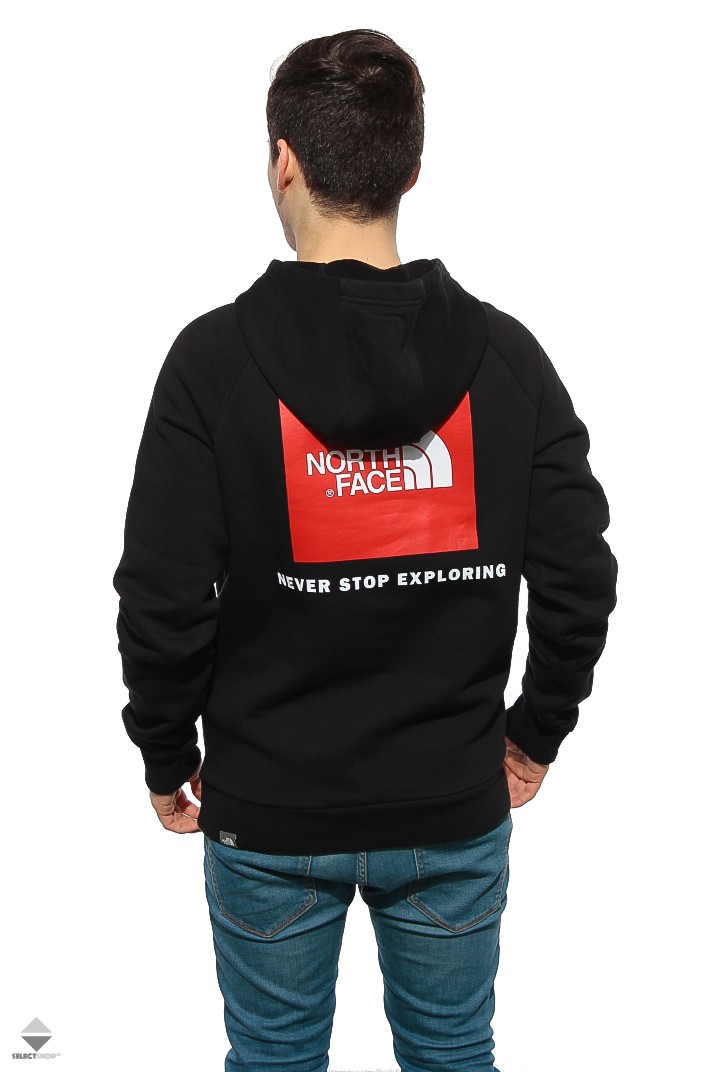 the north face raglan red box hoodie in black