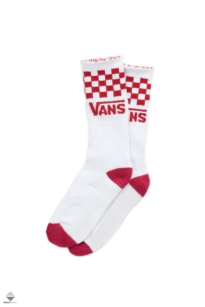 Vans Checker Crew Socks White Red 