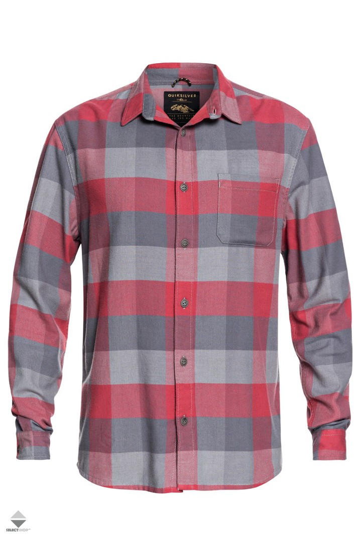 Quiksilver Stretch Flannel Long Sleeve Shirt Red Grey Eqywt03693 Mmr1 